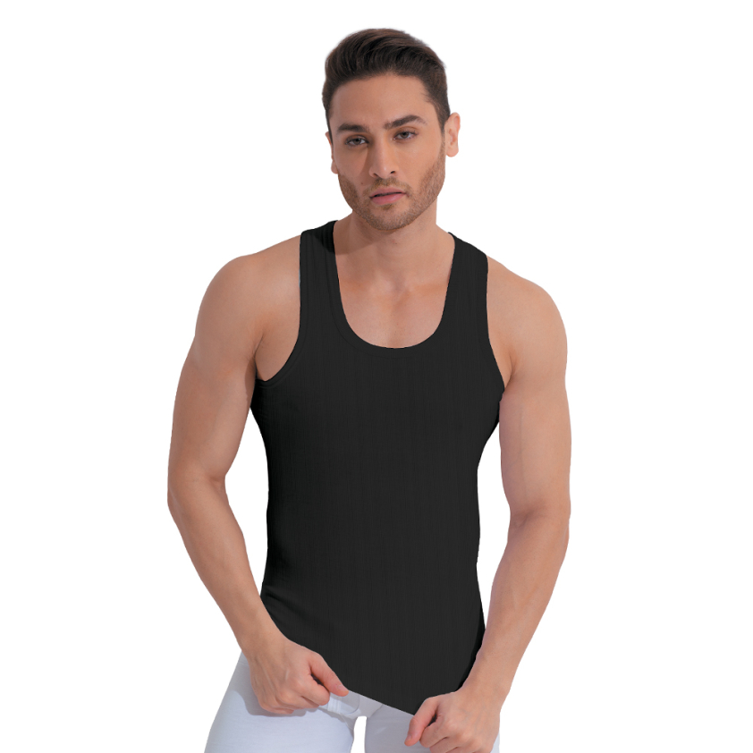 FRONTLINE DERBY ROUND NECK VEST BLACK PACK OF 1