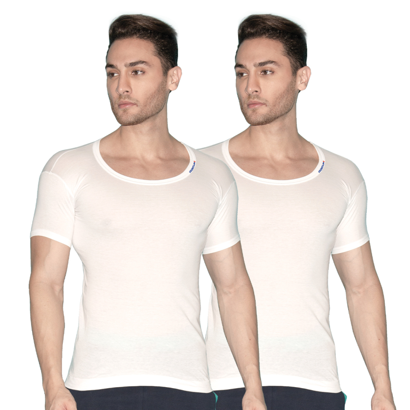 FRONTLINE ROUND NECK SLEEVE VEST WHITE PACK OF 2