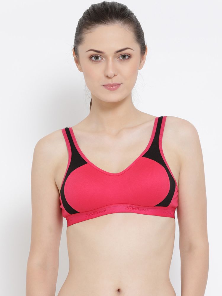 Rupa Softline Cotton Blend Solid Non Padded Sports Bra for Women